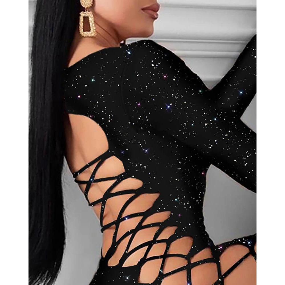 Sexy Bling Bodycon Mini Dress Long Sleeve