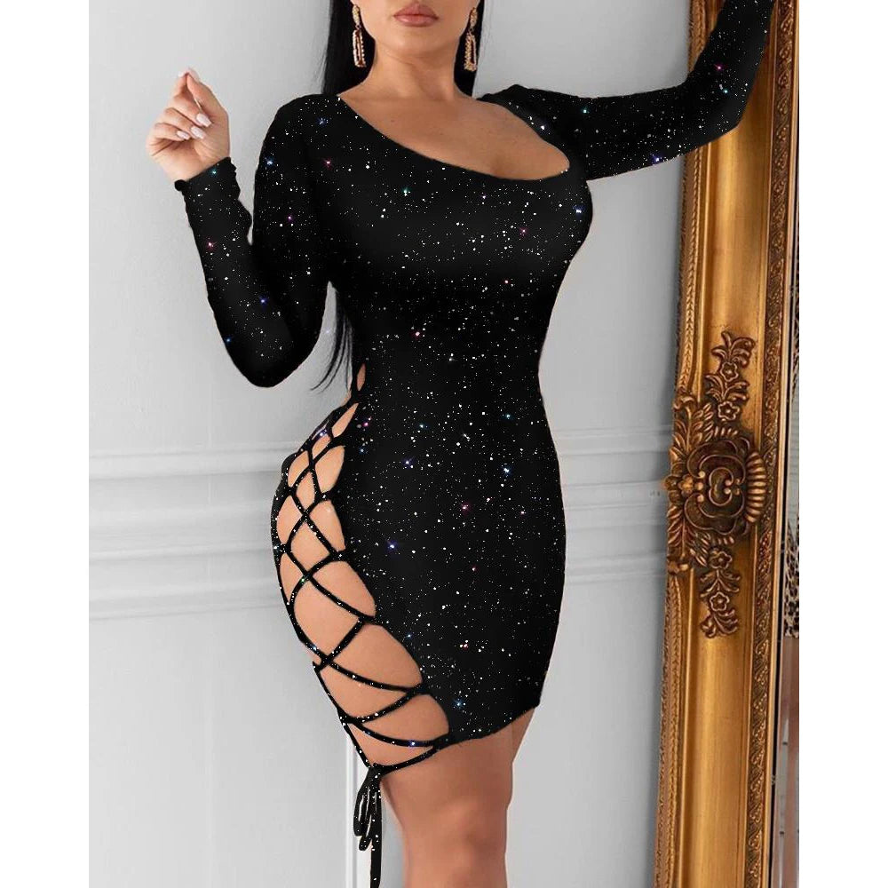 Sexy Bling Bodycon Mini Dress Long Sleeve