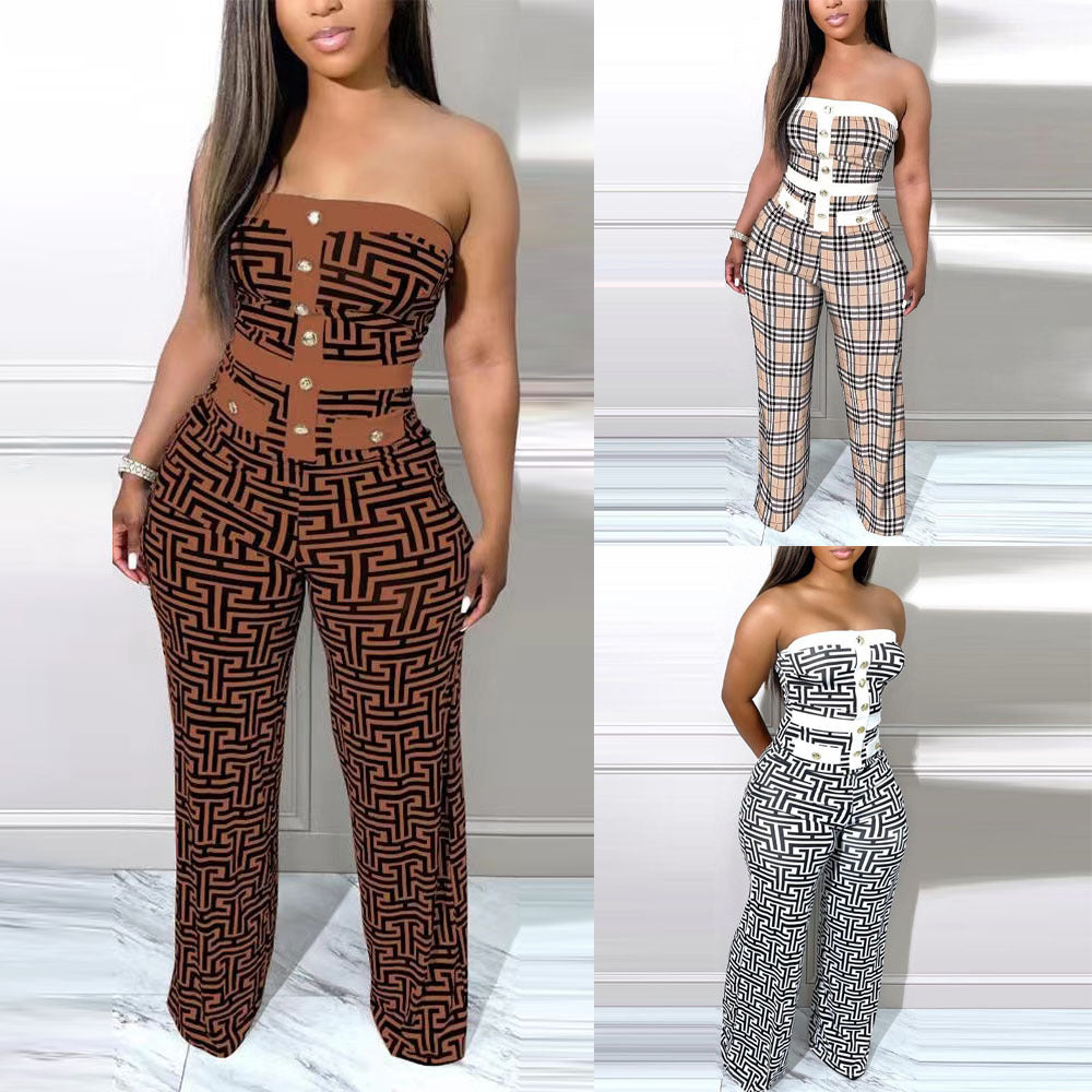 Bandeau One-Piece Wide Leg Pants set