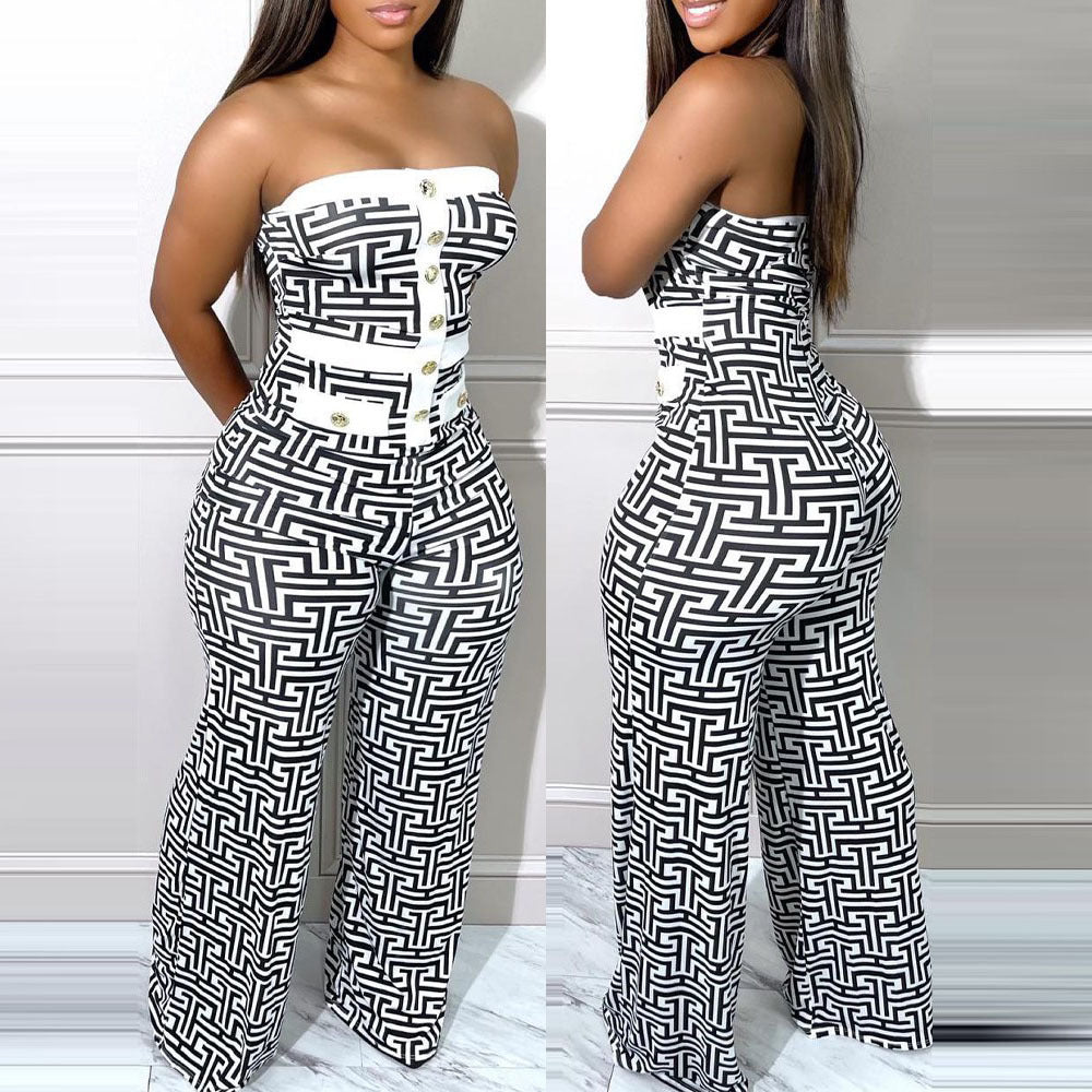 Bandeau One-Piece Wide Leg Pants set