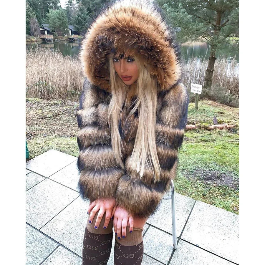 Luxury Thick  100% Natural Fox Fur Jacket Size 4XL